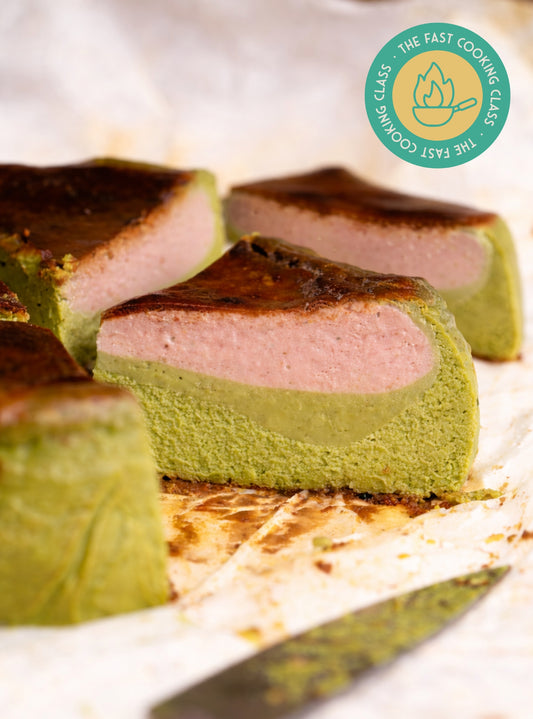 *26 de mayo - Tarta vasca de matcha y frambuesa